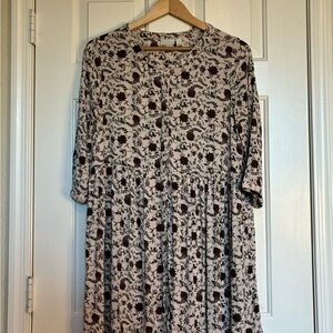 Hinge Long Sleeve Floral Dress in Cream and Brown